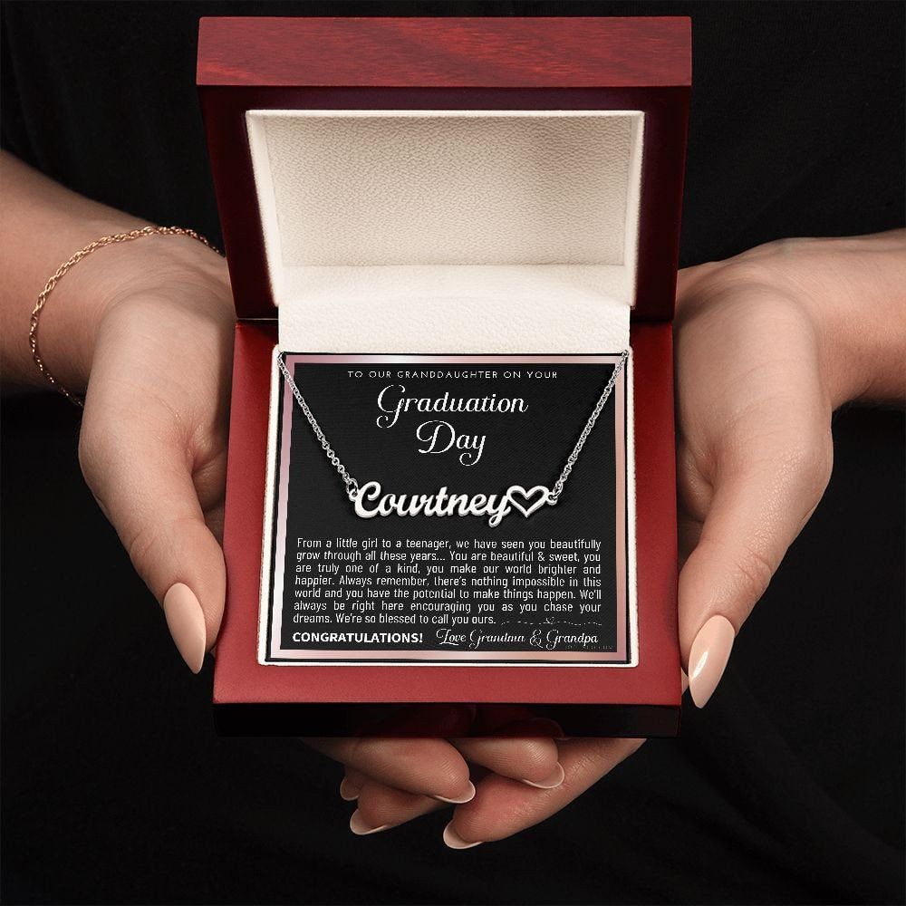 Granddaughter Graduation Gift from Grandma & Grandpa, Gift for Granddaughter Graduation, Granddaughter Graduation Necklace, Name Necklace