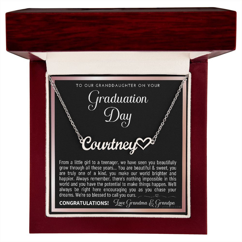 Granddaughter Graduation Gift from Grandma & Grandpa, Gift for Granddaughter Graduation, Granddaughter Graduation Necklace, Name Necklace