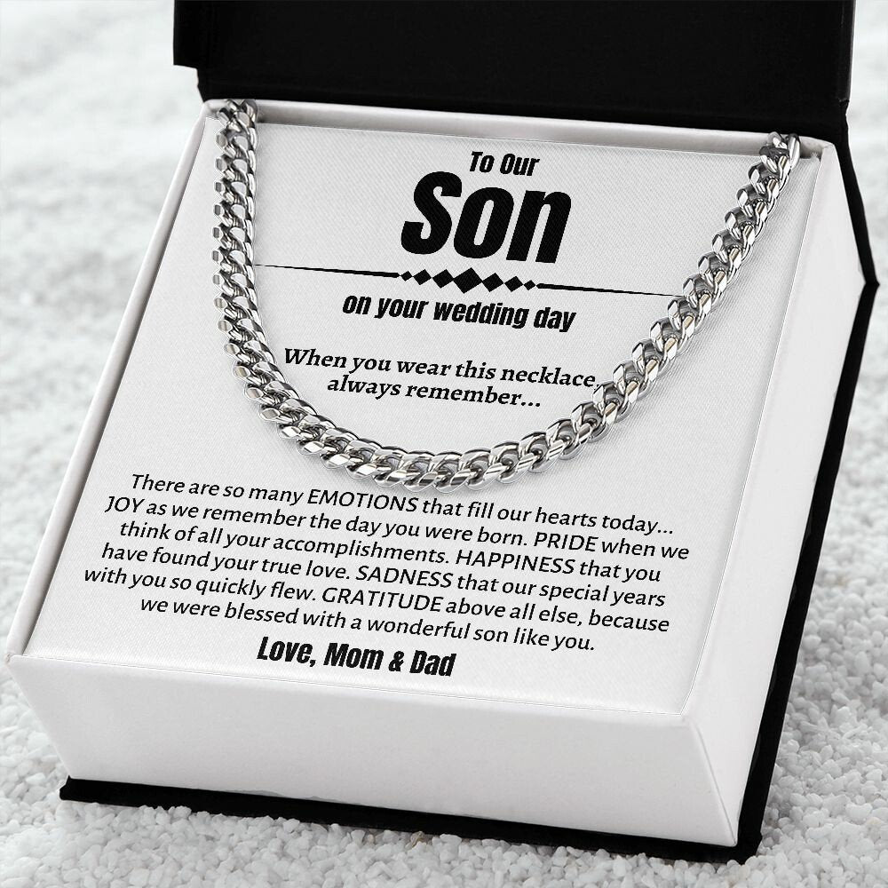 Son's Wedding: Cuban Link Necklace, Parental Groom Gifts, Special Gift for My Son's Big Day, Meaningful Wedding Day Gift for Our Son