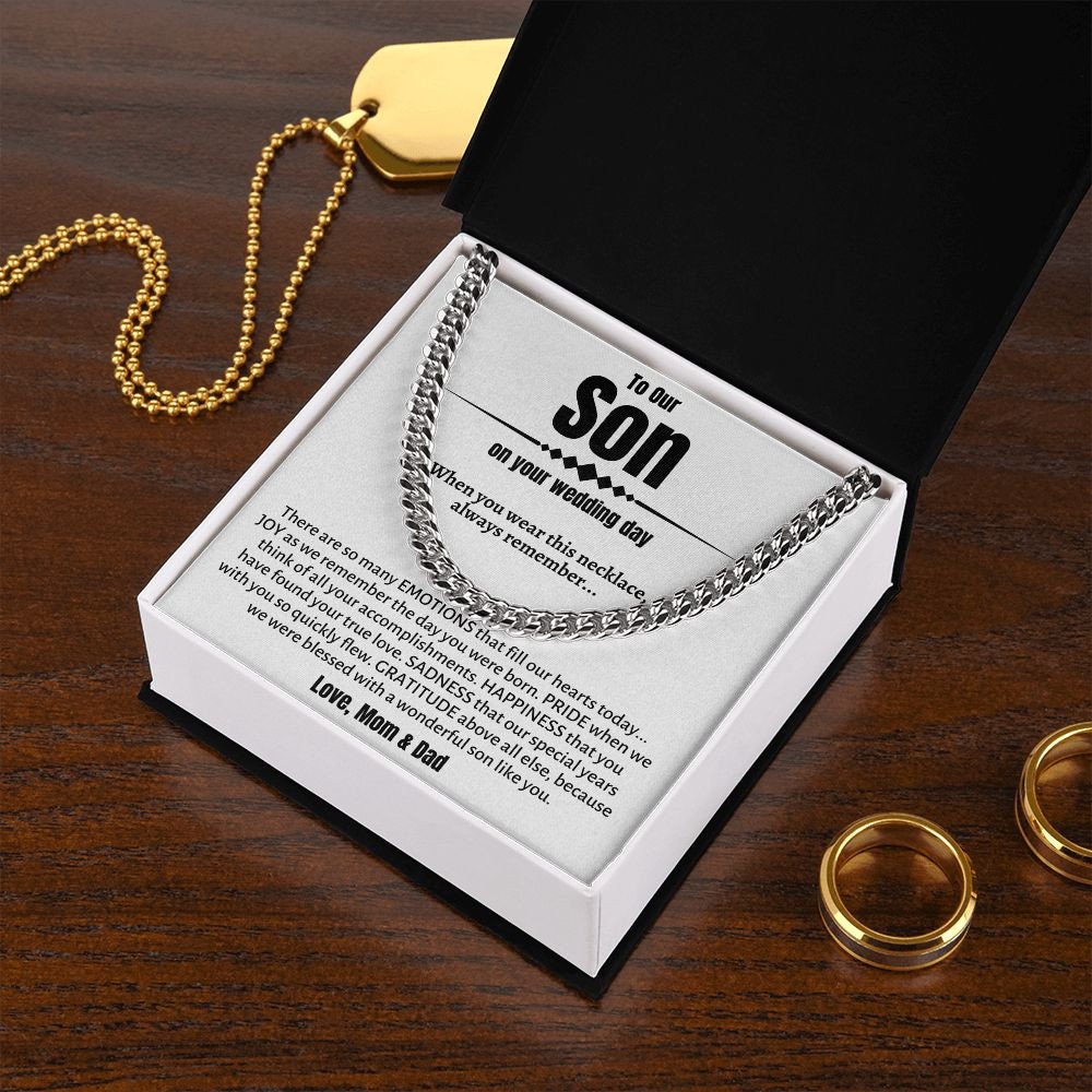 Son's Wedding: Cuban Link Necklace, Parental Groom Gifts, Special Gift for My Son's Big Day, Meaningful Wedding Day Gift for Our Son