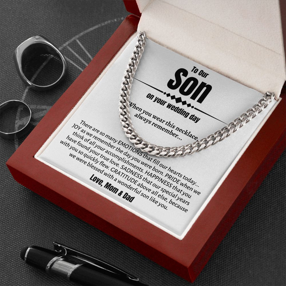 Son's Wedding: Cuban Link Necklace, Parental Groom Gifts, Special Gift for My Son's Big Day, Meaningful Wedding Day Gift for Our Son