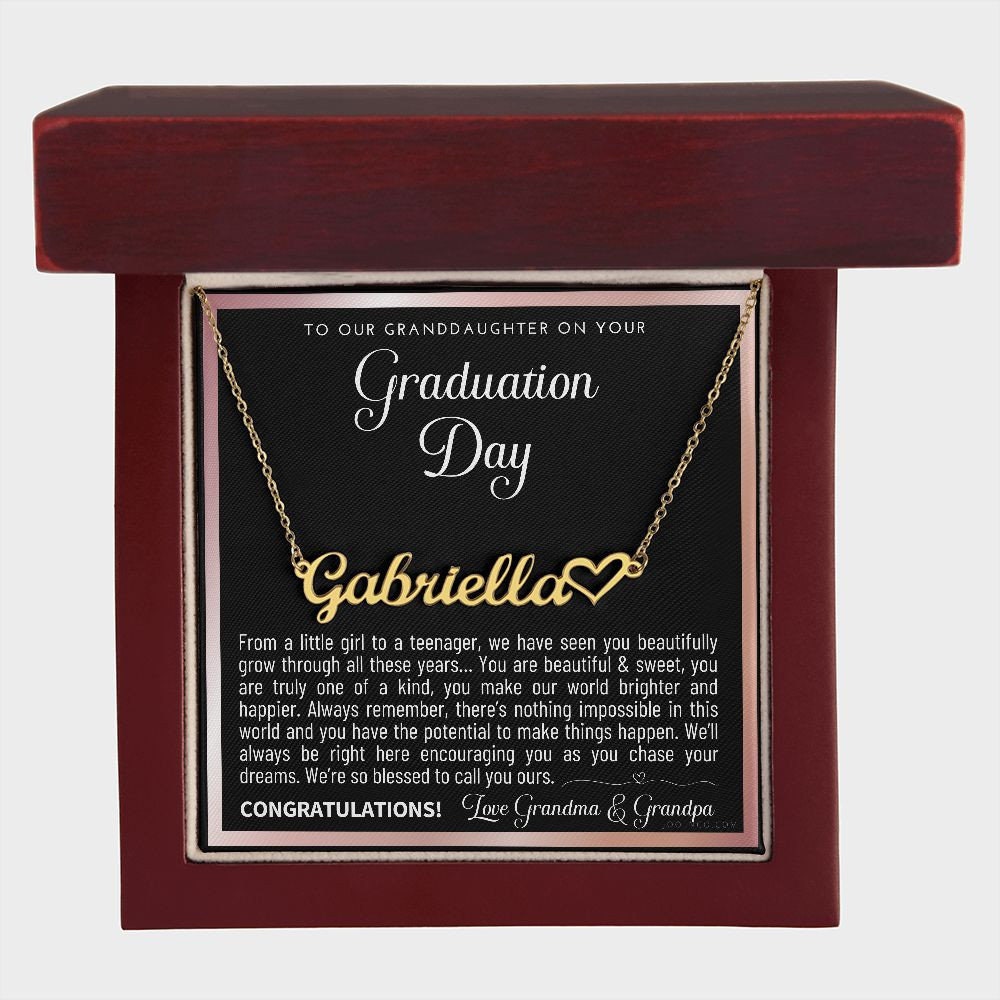 Granddaughter Graduation Gift from Grandma & Grandpa, Gift for Granddaughter Graduation, Granddaughter Graduation Necklace, Name Necklace