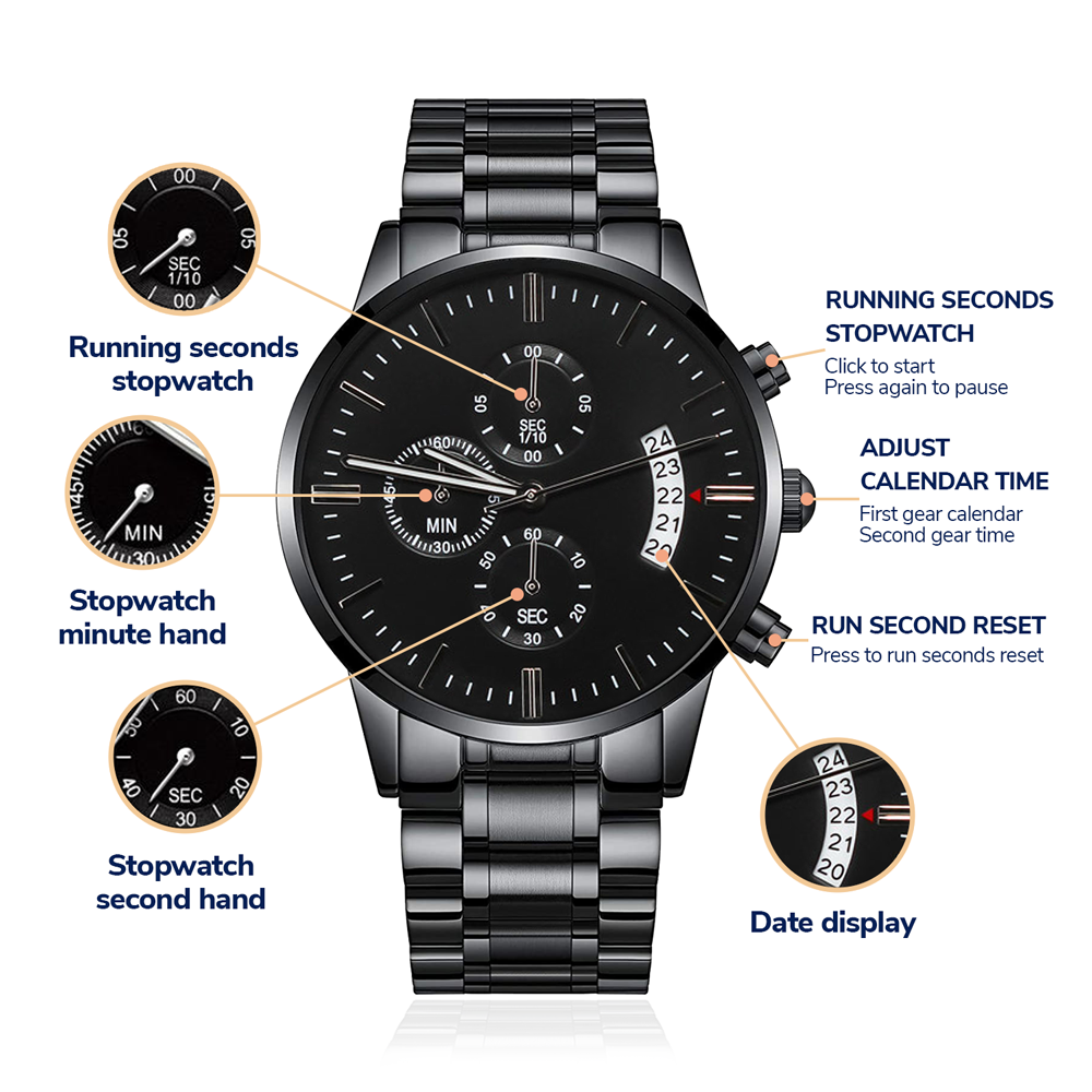 Cancer Survivor Watch for Men - Engraved Design Black Chronograph Watch