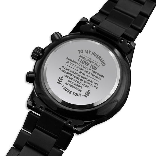 Gift for Husband, Father’s Day gift for Husband, Watch gift for Him, Black Chronograph Watch