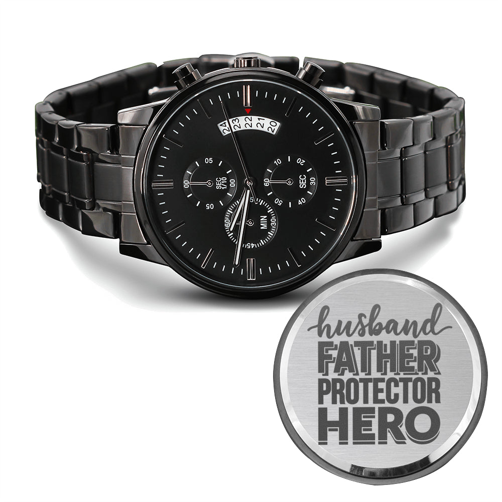 Engraved Watch Gift for Dad, Father’s Day gift for Daddy, Birthday Gift for Dad, Engraved Watch for Him, Father Gift from Daughter and Son, Husband, Father, Protector, Hero