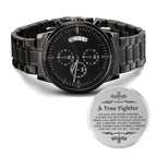 Cancer Survivor Watch for Men - Engraved Design Black Chronograph Watch