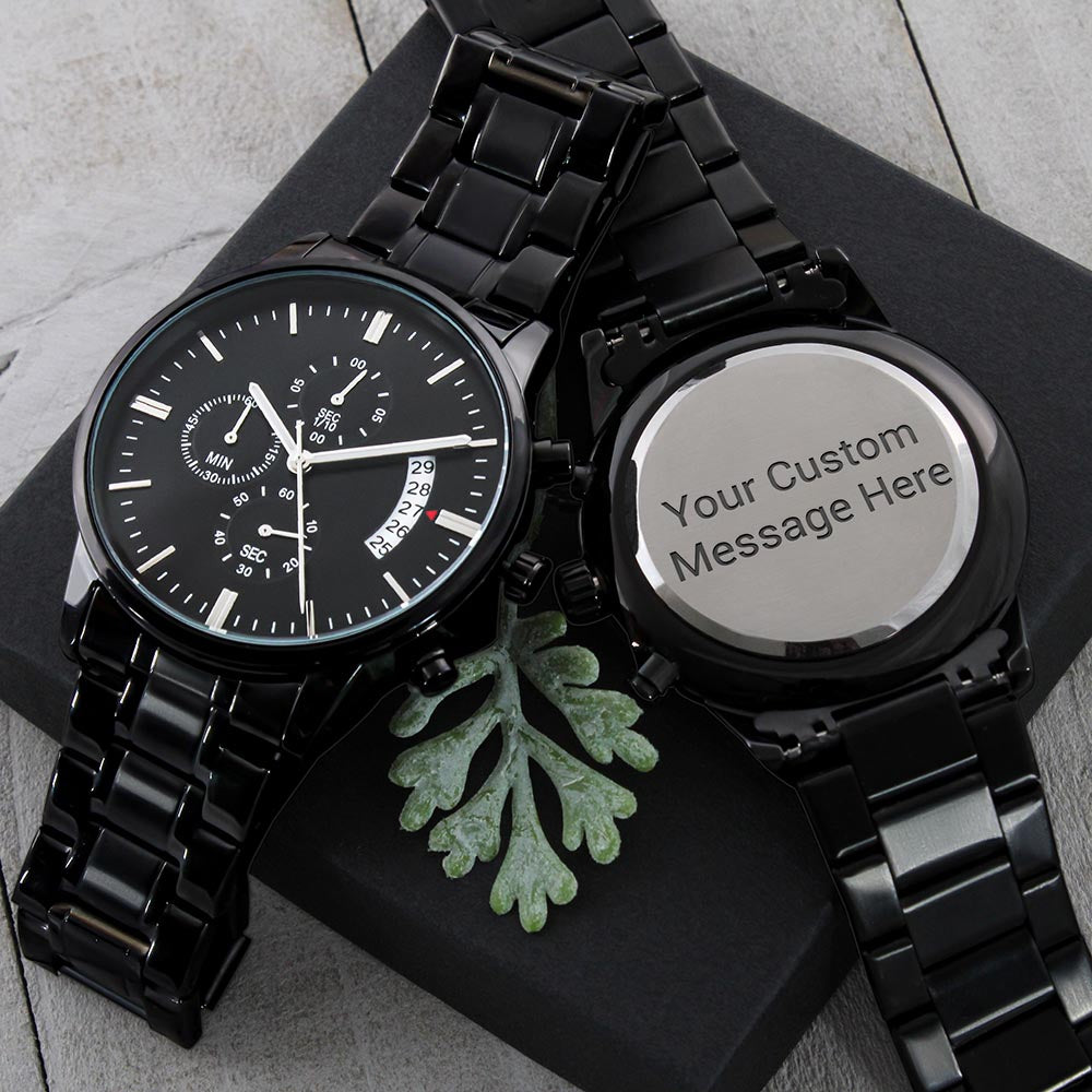 Personalized gift for Dad, Gift for Dad on Father’s Day, Watch for Dad, Black Chronograph Watch