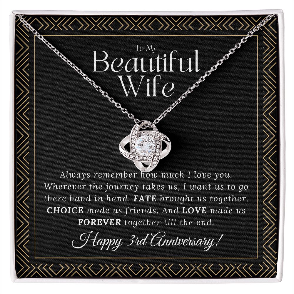 3 Year Anniversary Gift For Wife - Love Knot Necklace