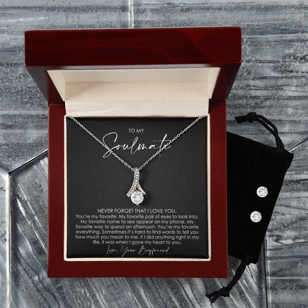 Gifts for Soulmate, Girlfriend Valentines Day Gifts, To My Soulmate, Soulmate Necklace, Gifts from Boyfriend, Necklace & Earrings Set