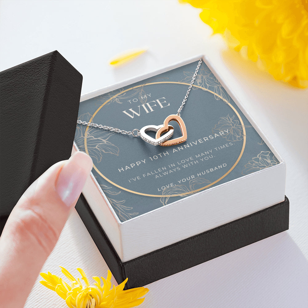 10 Year Anniversary Gift For Wife - Interlocking Hearts Necklace