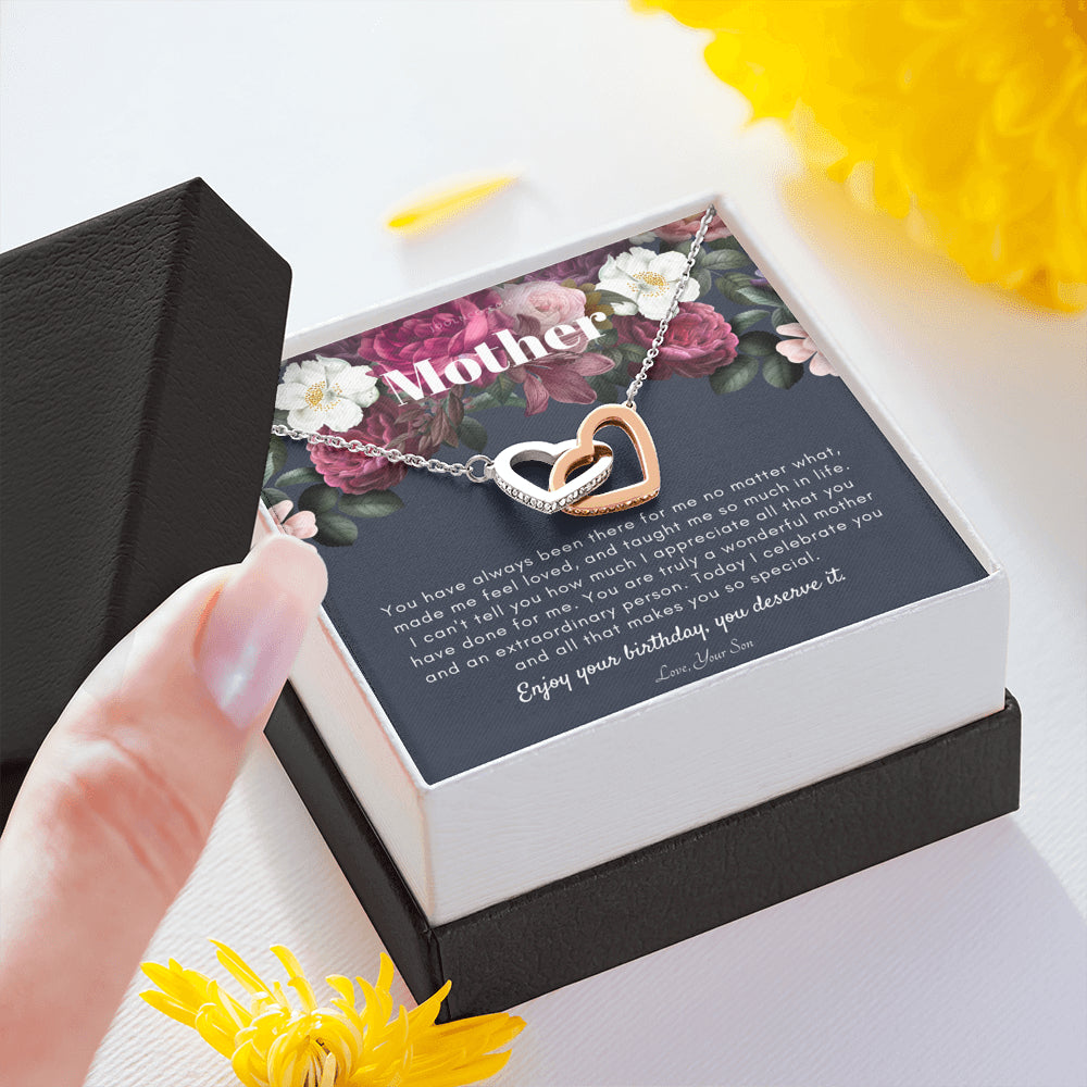 Interlocking Necklace | Mother's Birthday Gift | Necklace for Mom's birthday | Elegant Gift For Mom from Son | Best Mom Gift Message Card