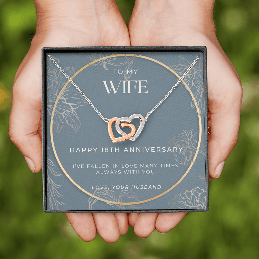 18 Year Anniversary Gift For Wife - Interlocking Hearts Necklace