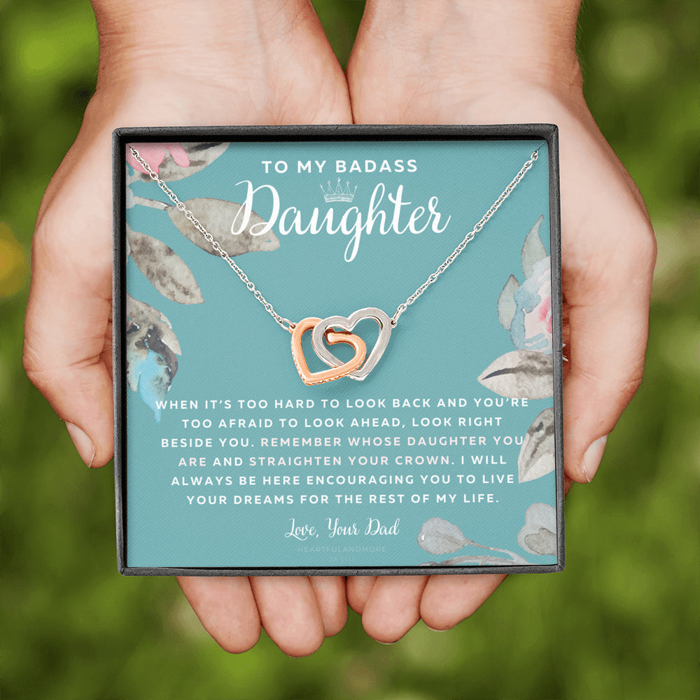 To My Badass Daughter, Straighten Your Crown Necklace, Dad Daughter Necklace, Daughter Birthday Gift, Daughter Graduation Gift
