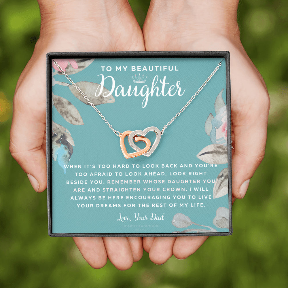 To My Badass Daughter, Straighten Your Crown Necklace, Dad Daughter Necklace, Daughter Birthday Gift, Daughter Graduation Gift