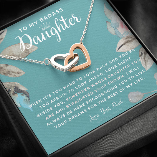 To My Badass Daughter, Straighten Your Crown Necklace, Dad Daughter Necklace, Daughter Birthday Gift, Daughter Graduation Gift
