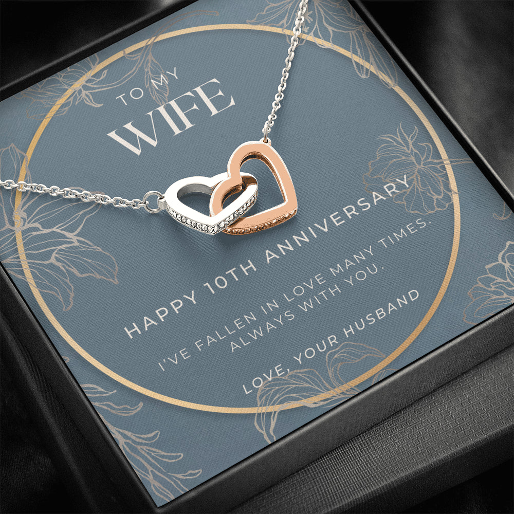 10 Year Anniversary Gift For Wife - Interlocking Hearts Necklace