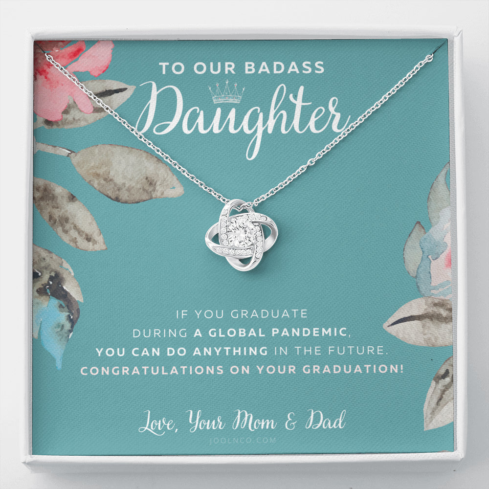 Love Knot Necklace, To Our Badass Daughter, Straighten Your Crown Necklace, Parents Daughter Necklace, Daughter Graduation Gift, Graduation on Pandemic