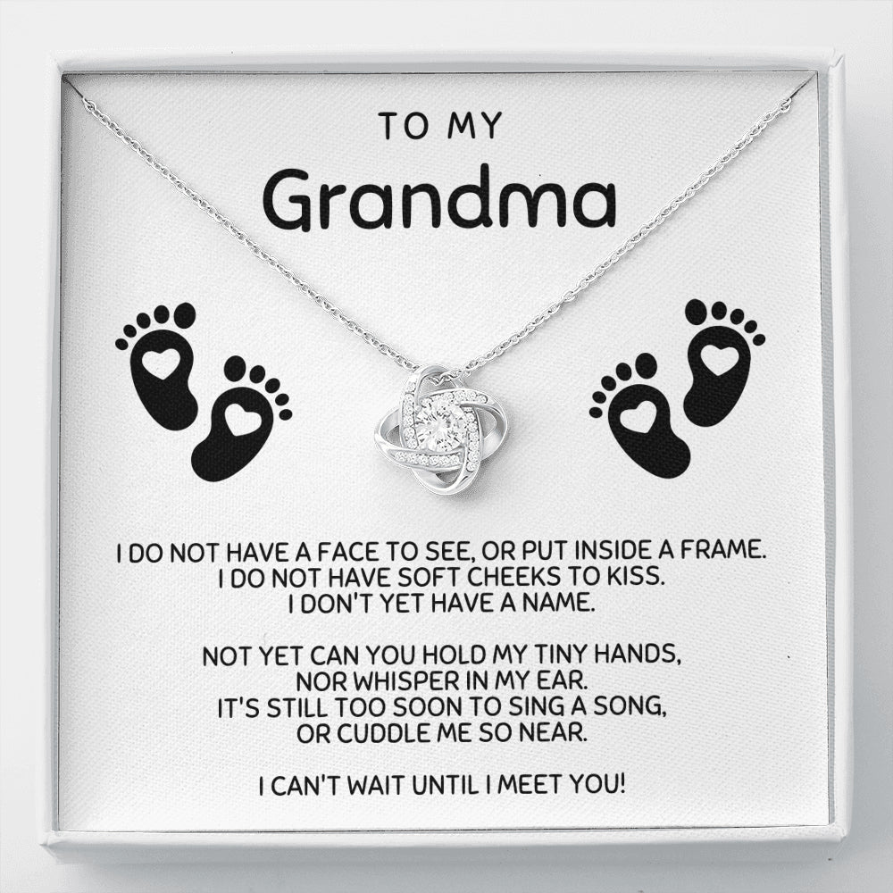 Grandma-to-Be Gift | Love Knot Necklace with Baby Feet Message