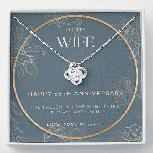 58 Year Anniversary Gift For Wife - Love Knot Necklace