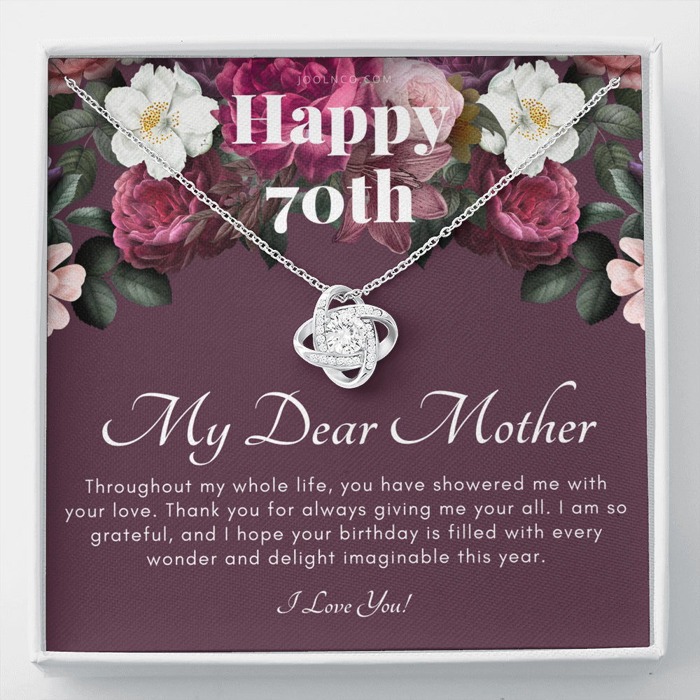 Love Knot Necklace | Mother's 70th Birthday Gift | Gift for Mom on her birthday | Gift For Mom from Daughter & Son | Mom Necklace | Best Mom Gift Message Card