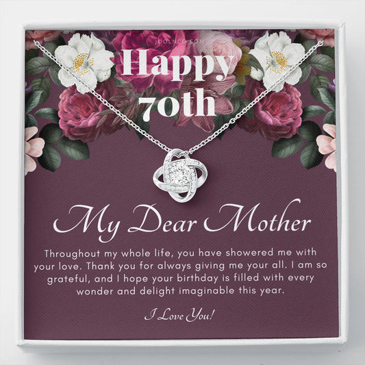 Love Knot Necklace | Mother's 70th Birthday Gift | Gift for Mom on her birthday | Gift For Mom from Daughter & Son | Mom Necklace | Best Mom Gift Message Card