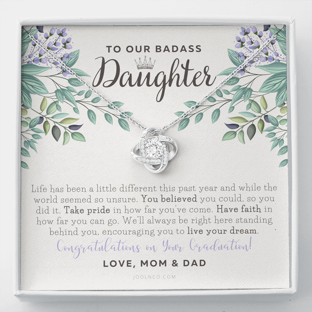 Love Knot Necklace, To Our Badass Daughter, Straighten Your Crown Necklace, Parents Daughter Necklace, Daughter Graduation Gift, Graduation on Pandemic