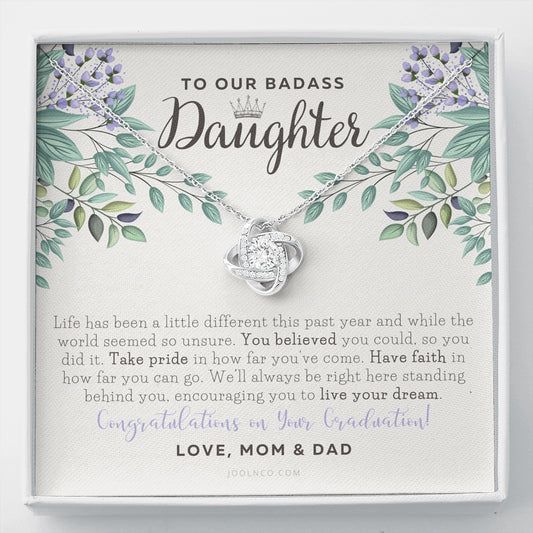 Love Knot Necklace, To Our Badass Daughter, Straighten Your Crown Necklace, Parents Daughter Necklace, Daughter Graduation Gift, Graduation on Pandemic