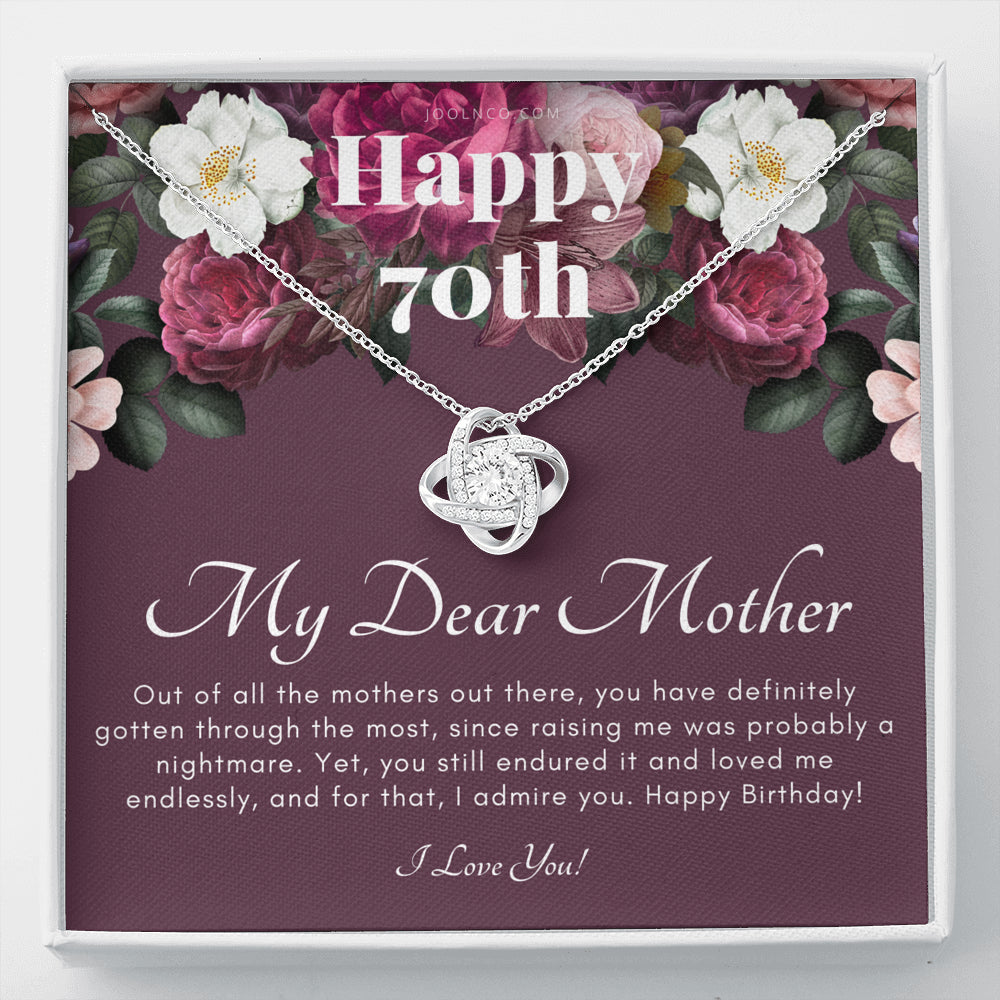 Love Knot Necklace | Mother's 70th Birthday Gift | Gift for Mom on her birthday | Gift For Mom from Daughter & Son | Mom Necklace | Best Mom Gift Message Card
