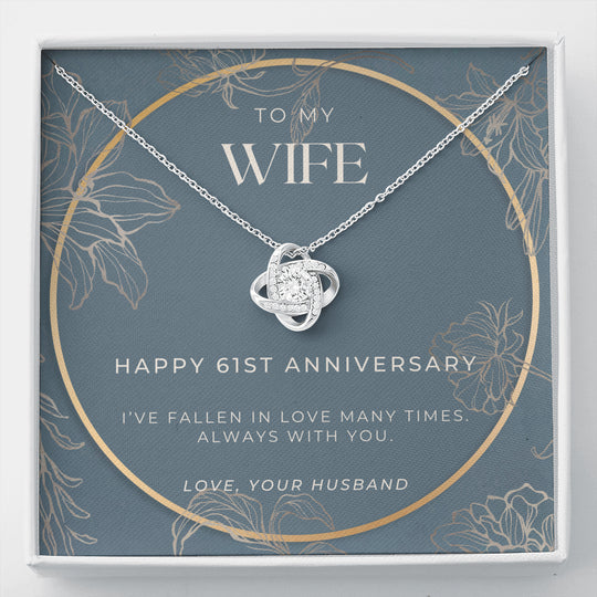 61 Year Anniversary Gift For Wife - Love Knot Necklace