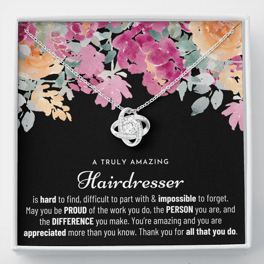 Gift For Female Hair Dresser, Hair Dresser Retirement Gift, Hair Dresser Appreciation Gift, Birthday, Love Knot Necklace