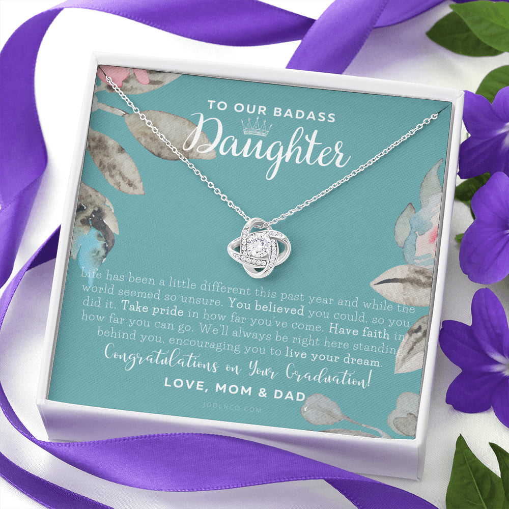 Love Knot Necklace, To Our Badass Daughter, Straighten Your Crown Necklace, Parents Daughter Necklace, Daughter Graduation Gift, Graduation on Pandemic