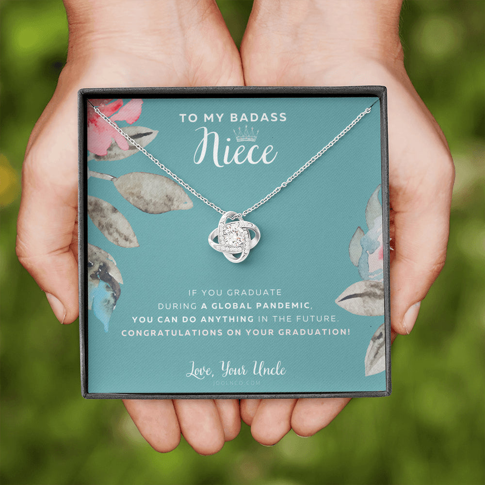 Love Knot Necklace, To My Badass Niece, Straighten Your Crown Necklace, Uncle Niece Necklace, Niece Graduation Gift, Graduation on Pandemic