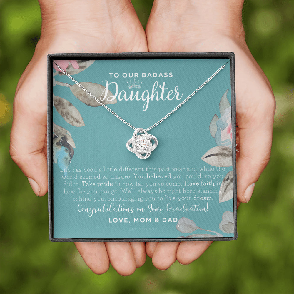 Love Knot Necklace, To Our Badass Daughter, Straighten Your Crown Necklace, Parents Daughter Necklace, Daughter Graduation Gift, Graduation on Pandemic