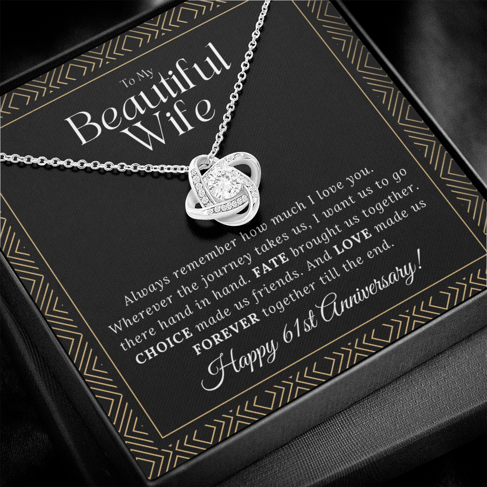 61 Year Anniversary Gift For Wife - Love Knot Necklace