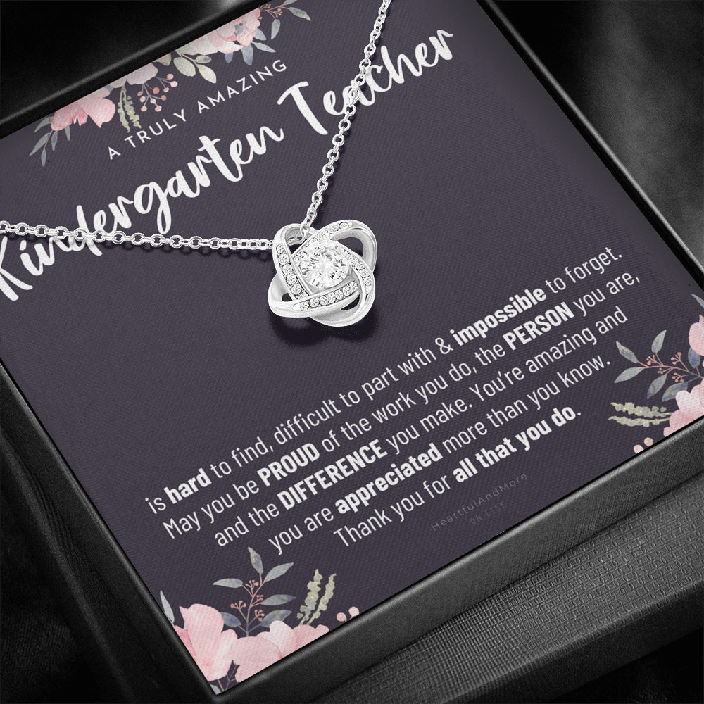 Gift For Female Kindergarten Teacher, Kindergarten Teacher Retirement Gift, Kindergarten Teacher Appreciation Gift, Birthday, Love Knot Necklace
