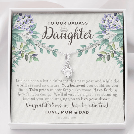 To Our Badass Daughter, Straighten Your Crown Necklace, Parents Daughter Necklace, Daughter Graduation Gift, Graduation on Pandemic