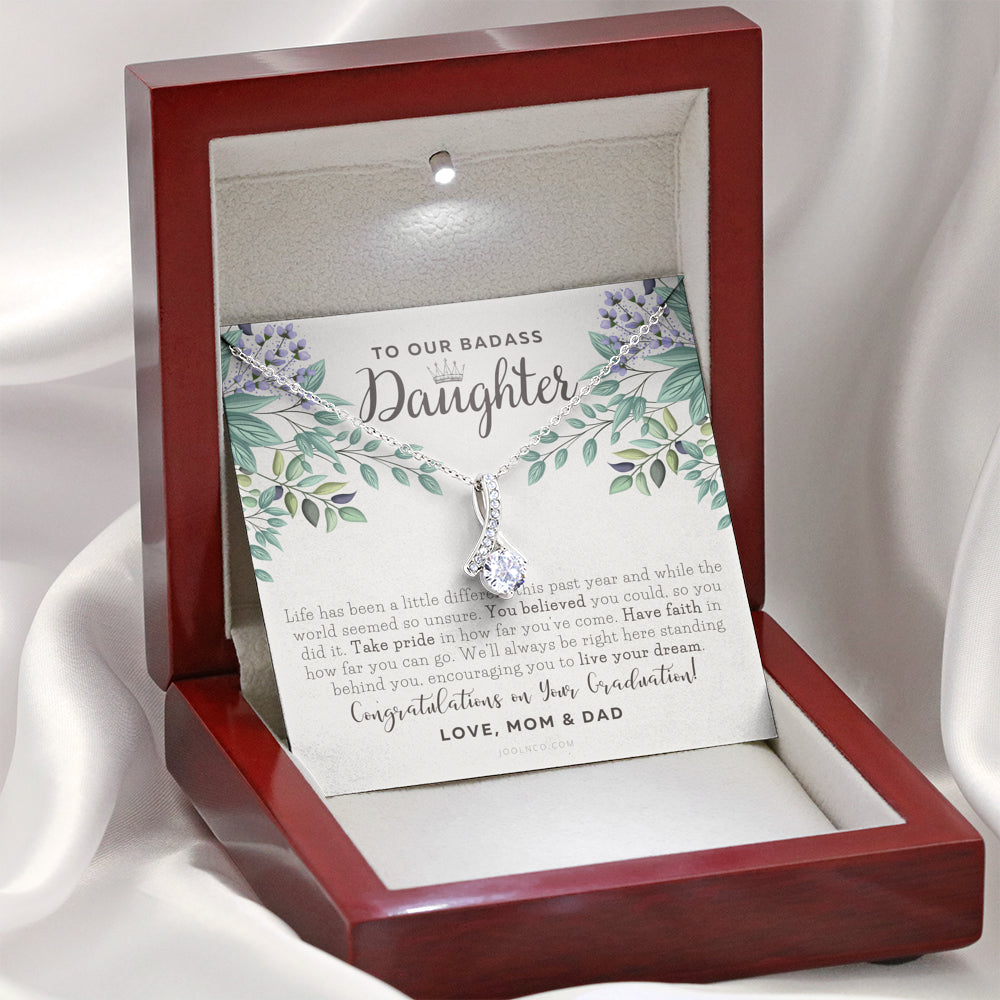 To Our Badass Daughter, Straighten Your Crown Necklace, Parents Daughter Necklace, Daughter Graduation Gift, Graduation on Pandemic