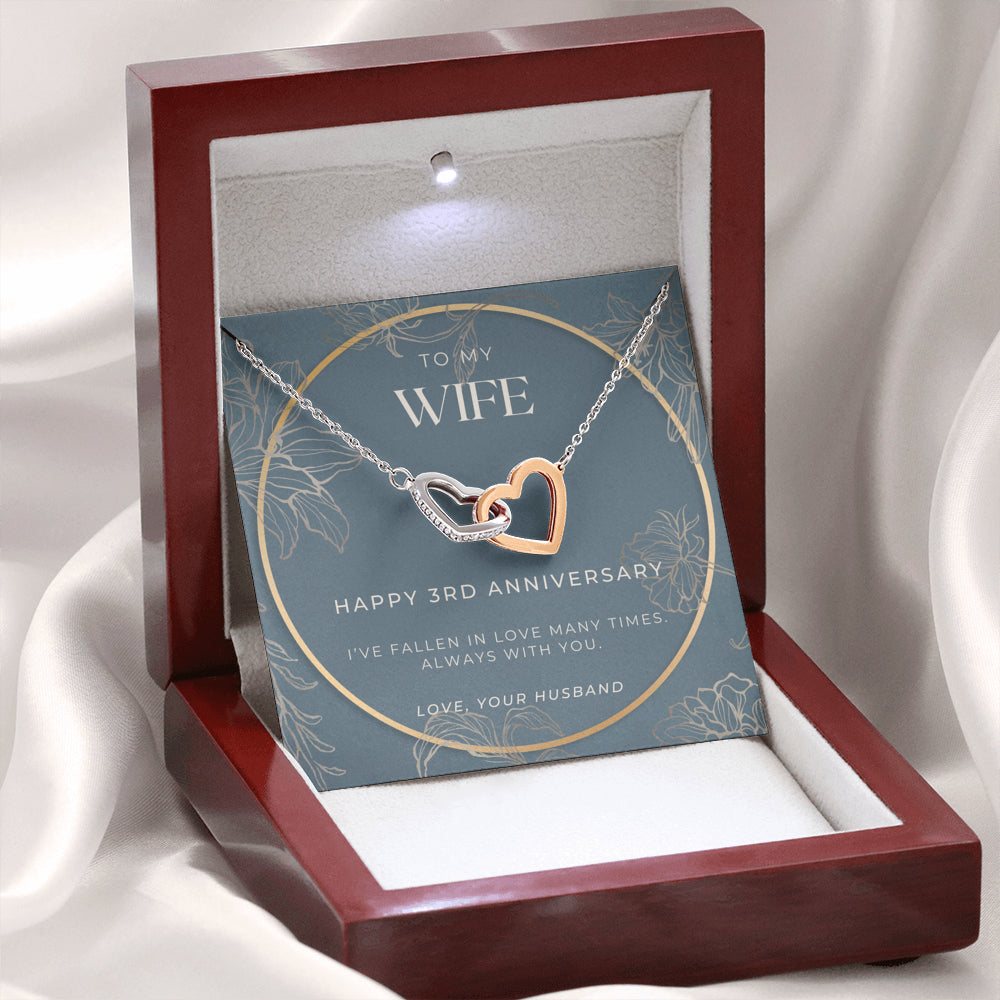 3 Year Anniversary Gift For Wife - Interlocking Hearts Necklace