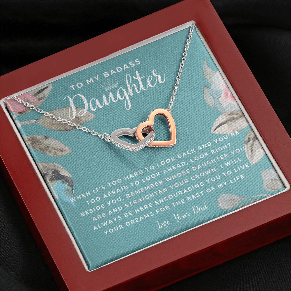 To My Badass Daughter, Straighten Your Crown Necklace, Dad Daughter Necklace, Daughter Birthday Gift, Daughter Graduation Gift