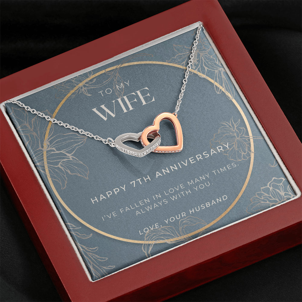 7 Year Anniversary Gift For Wife - Interlocking Hearts Necklace