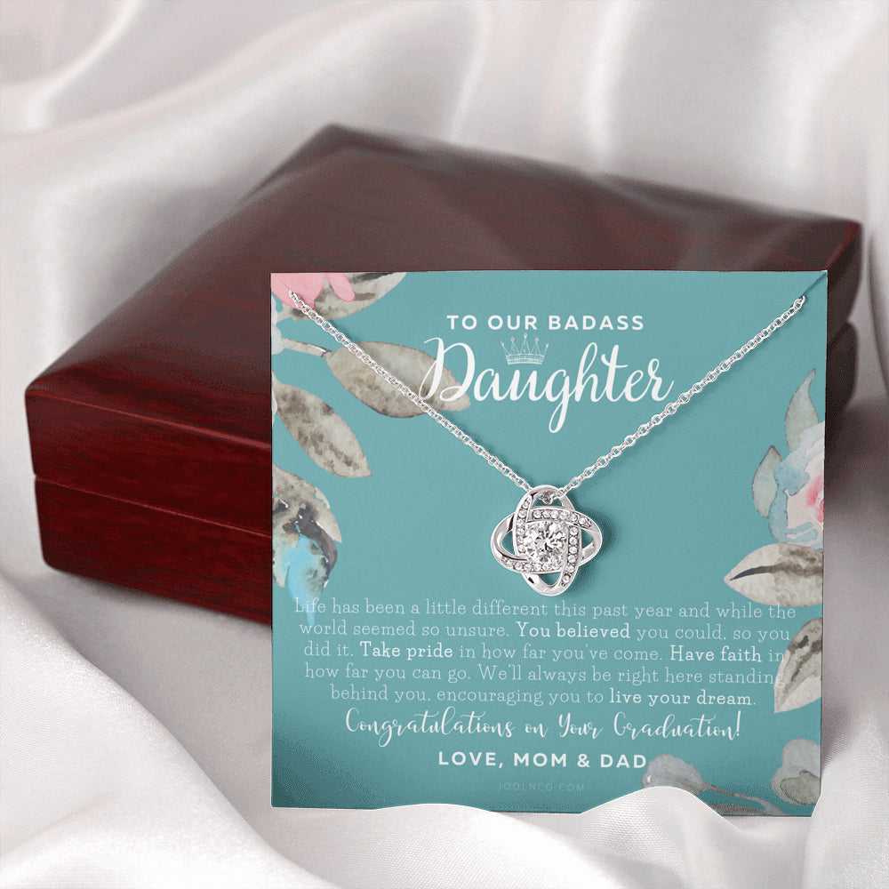 Love Knot Necklace, To Our Badass Daughter, Straighten Your Crown Necklace, Parents Daughter Necklace, Daughter Graduation Gift, Graduation on Pandemic