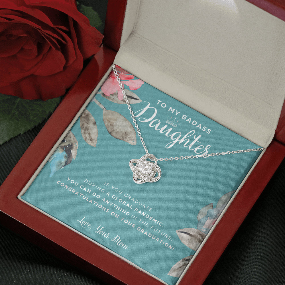 Love Knot Necklace, To My Badass Daughter, Straighten Your Crown Necklace, Mother Daughter Necklace, Daughter Graduation Gift, Graduation on Pandemic