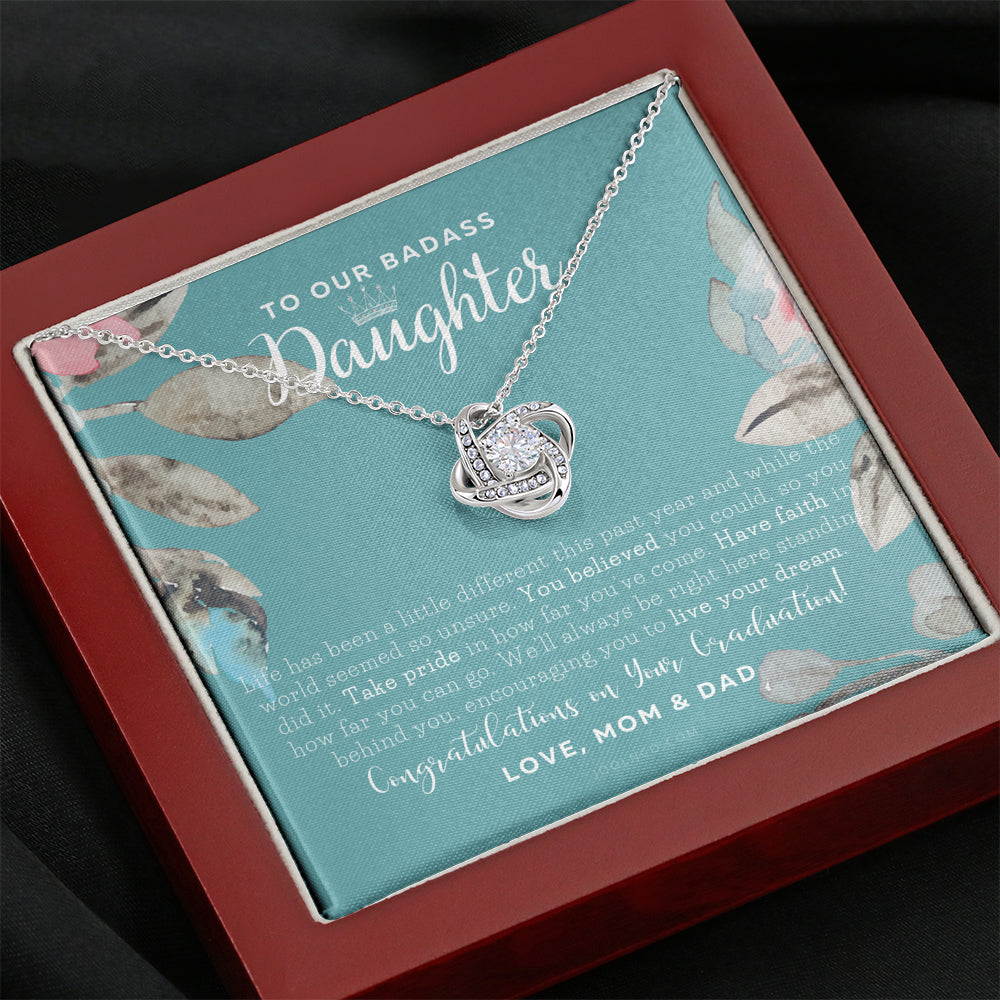 Love Knot Necklace, To Our Badass Daughter, Straighten Your Crown Necklace, Parents Daughter Necklace, Daughter Graduation Gift, Graduation on Pandemic