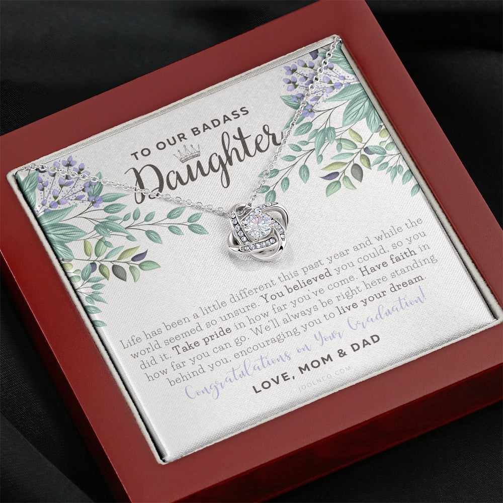 Love Knot Necklace, To Our Badass Daughter, Straighten Your Crown Necklace, Parents Daughter Necklace, Daughter Graduation Gift, Graduation on Pandemic