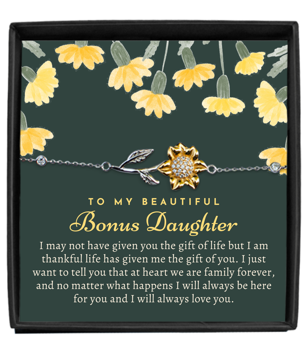 To My Beautiful Bonus Daughter, Bonus Daughter Sunflower Bracelet, Stepdaughter Bracelet, Bonus Daughter Custom Gift, Jewelry, Birthday Gift