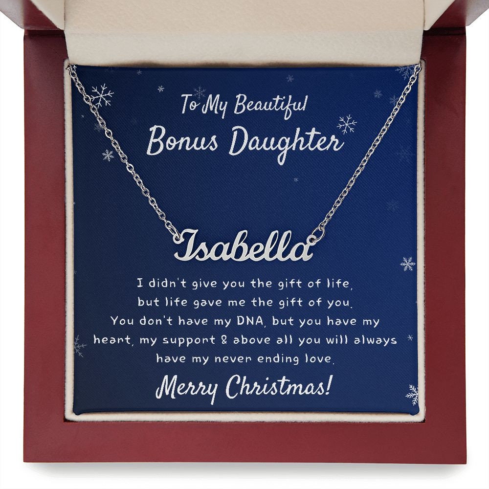 Bonus Daughter Christmas Gift, Stepdaughter Christmas Gift, Name Necklace, Bonus Daughter Gift from Bonus Mom Bonus Dad