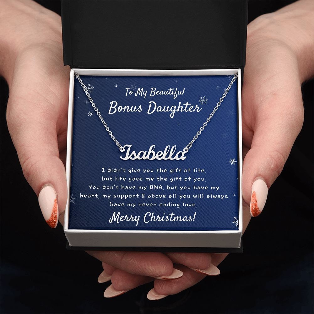 Bonus Daughter Christmas Gift, Stepdaughter Christmas Gift, Name Necklace, Bonus Daughter Gift from Bonus Mom Bonus Dad