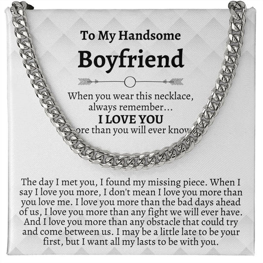 To My Handsome Boyfriend Gifts, Cuban Chain Necklace, Boyfriend Birthday Gifts, Christmas Gifts, Anniversary Gifts, Best Gifts for Boyfriend