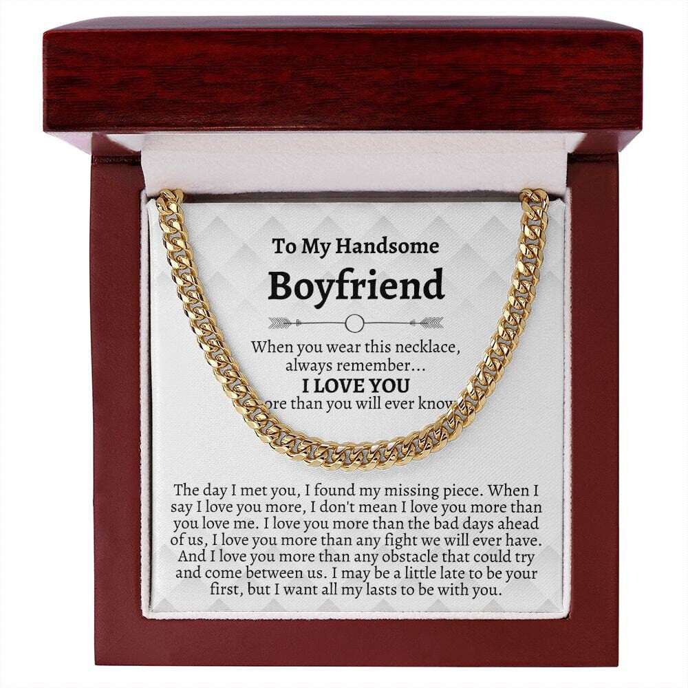 To My Handsome Boyfriend Gifts, Cuban Chain Necklace, Boyfriend Birthday Gifts, Christmas Gifts, Anniversary Gifts, Best Gifts for Boyfriend