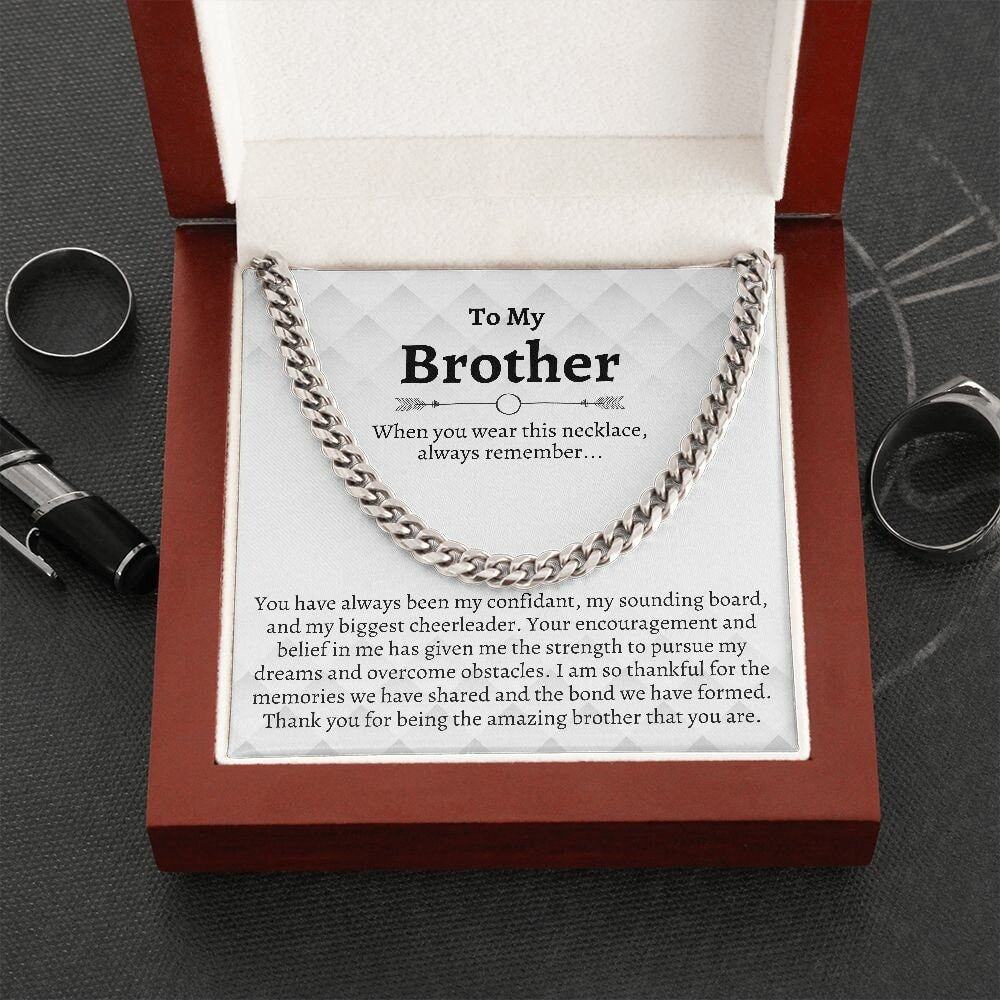 Brother Cuban Chain Necklace, Gifts for Brother Birthday, Best Brother Gifts from Sister, Sister to Brother Gifts, Gift Box with Message